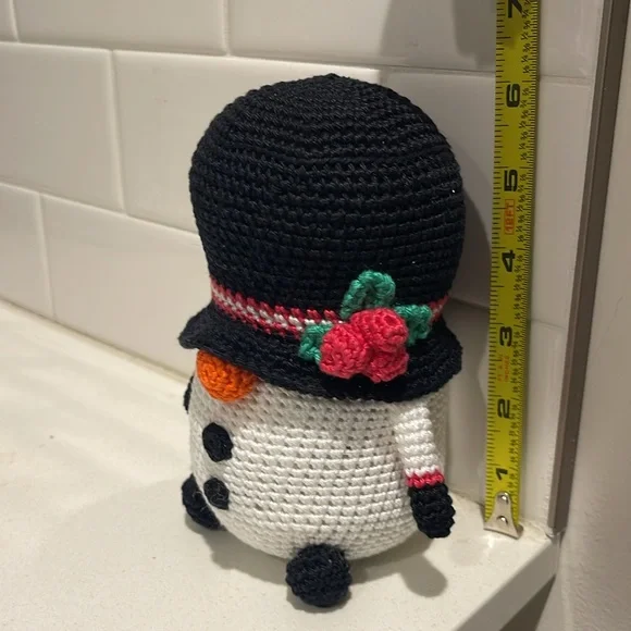 Handcrafted Snowman Gnome with Holly Winter Holiday Seasonal Christmas Crochet - Picture 10 of 10